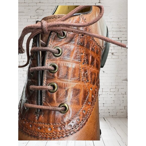 Stuart & Laud Brown Leather Croc Print Oxford Dress Shoes Size 9 D - Picture 9 of 12